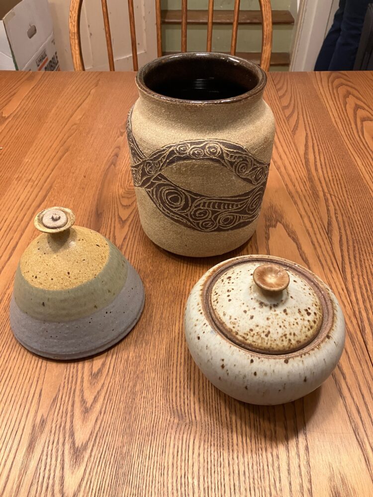Three hand thrown pottery items
